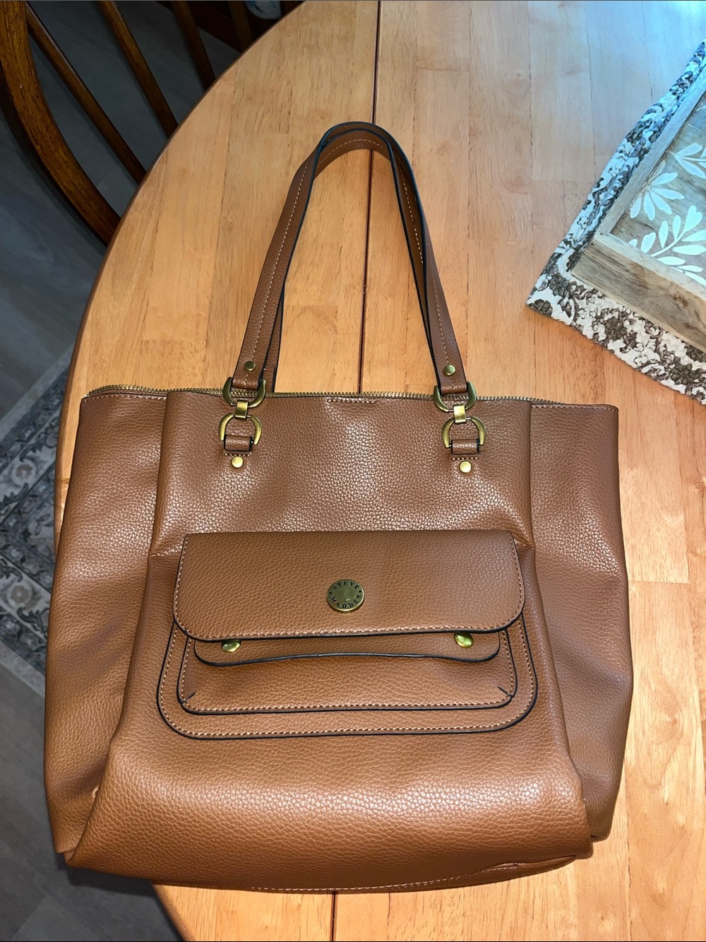 Steve Madden Brown Tote Bag with two Front Pockets